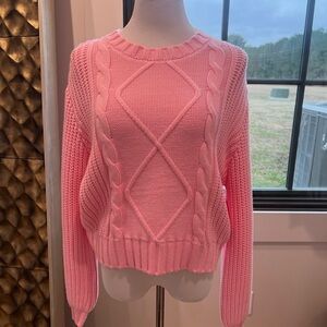 Main Strip Soft Pink Cable Knit Sweater